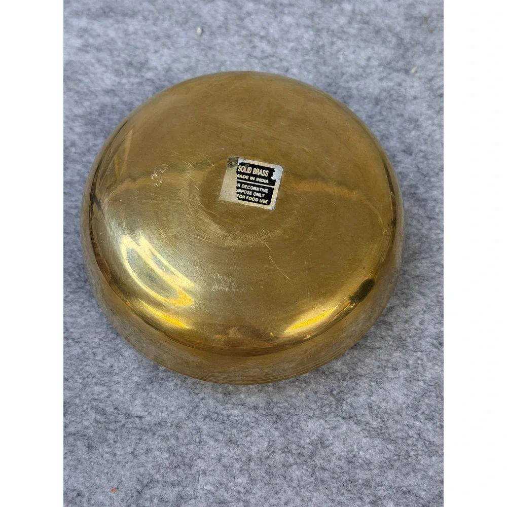 Vintage Solid Brass Trinket Box India Enameled Rocking Horse Jewelry Dish 4 Inch